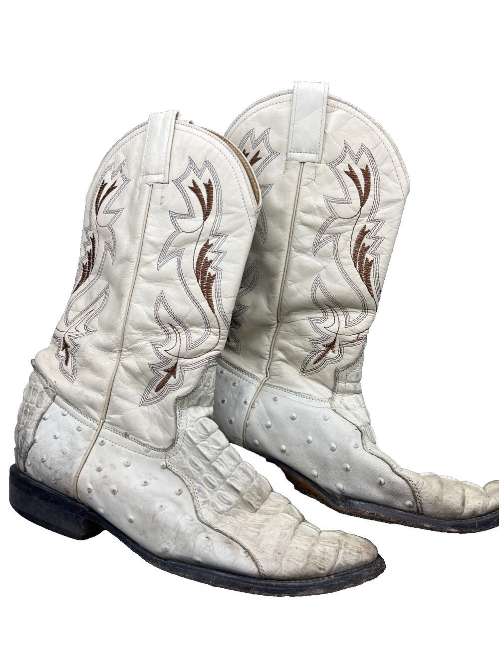 Jugo Mens White Leather Round Toe Mid Calf Western Cowboy Boots Size 8.5